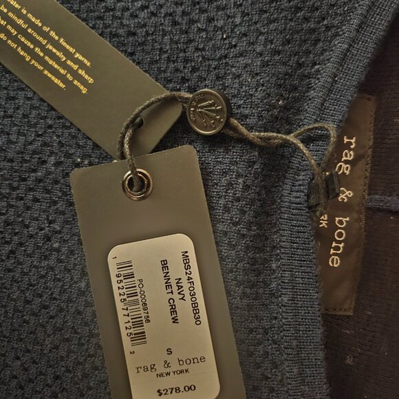 Rag & Bone Navy Bennet Crew Sweater, Size S, NWT Waffle Pointelle Wool/Cotton - Picture 5 of 10